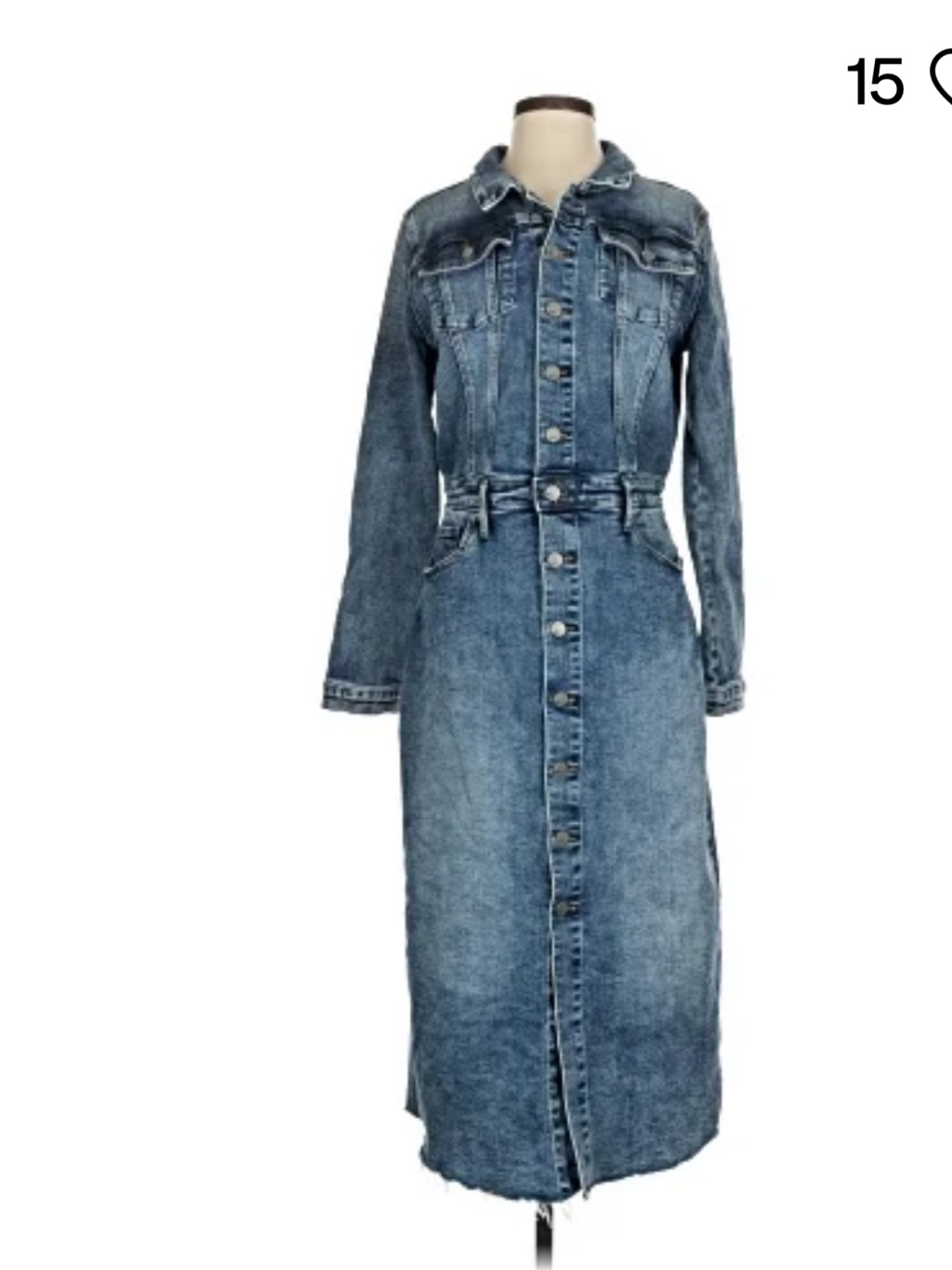 Denim Button-Front Long Sleeve Maxi Dress - Blue Never Worn
